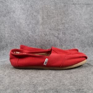 Toms Shoes Womens 7.5 Flats Slip On Loafer Alpargatas Red Canvas Casual Boho